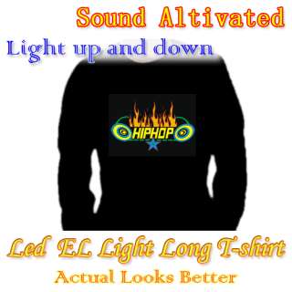 Music Sound Activated Up and Down LED Light EL Long Sleeve T Shirt 
