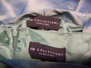 KM COLLECTIONS 2 Piece Green Taffeta Formal Gown Dress & Bolero Jacket 