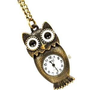   Belly Owl Necklace Watch on LONG 32 Antique Gold Tone Chain Jewelry
