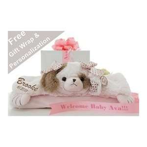    Personalized Puppy Wigggles Belly Baby Blanket   Pink Baby