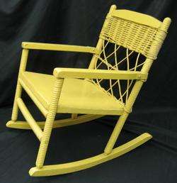 childs spindle / wicker back rocking chair old paint  