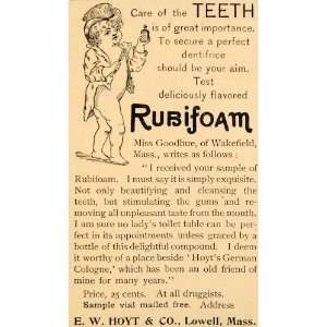  1893 Ad E W Hoyt Rubifoam Dental Teeth Dentifrice Child Lowell 
