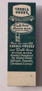 1950s Matchbook Toddle House Restaurants Dobbs House MB  