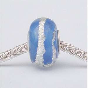  Pandora style glass bead silver stripes