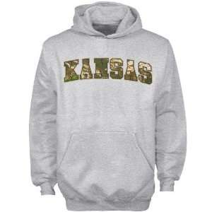  NCAA Kansas Jayhawks Youth Ash Camo Arch Hoody Sweatshirt 