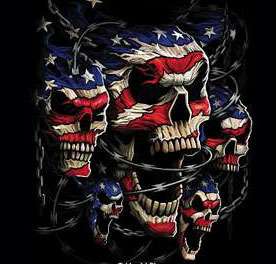 Skull T Shirt Patriotic Skulls American Flag & Barb Wire Tee  