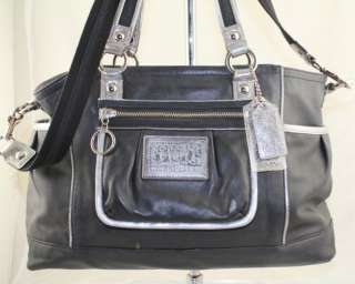Coach Poppy 14370 Black Silver Leather Book Tote Handbag Purse 
