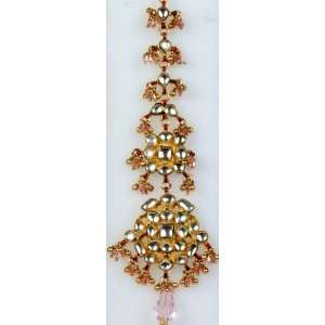  Pink Thewa Kundan Tika (Forehead Ornament)   Copper Alloy 