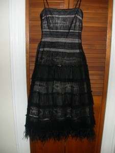 BCBG MaxAzria Tiered Feather Black Dress Size 0  
