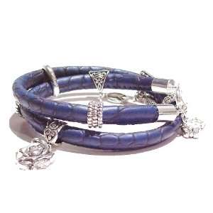    Nappa Leather Bracelet w/ Tibetan Silver Charms   Blue Jewelry