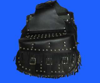 Studs Fringe Leather Throwover Motorcycle Saddle Bags  