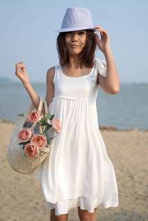   Womens Causal Sleeveless Loose Beach Dress Sundress White K078  