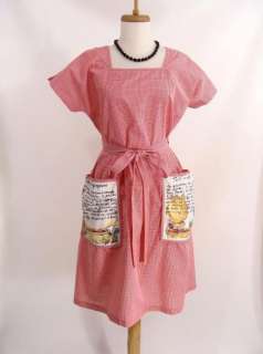 vintage 50s SWIRL BRAND Red Gingham Checked French Recipe Apron Wrap 