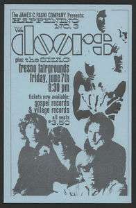 1968 The DOORS Concert, Fresno, Ca., Handbill   SCARCE  