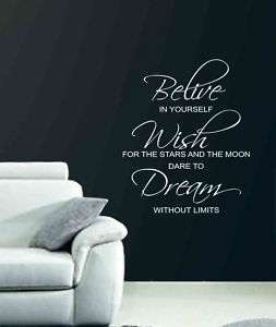 BELIEVE WISH DREAM Wall Quote Lettering Vinyl Decal 26  