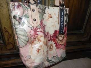   leather vintage cream painted flower purse tote bag Saks$350  