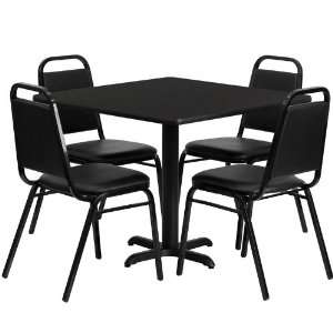  36 Square Black Laminate Table Set with Black 