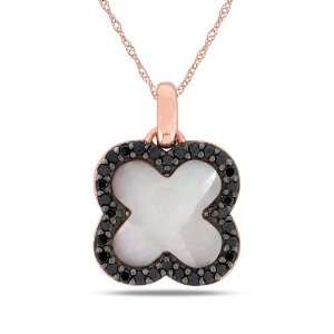 14K Rose Gold, Black Diamond and Created Opal Pendant with Chain, (.33 