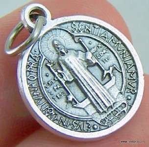 Patron Saint St Benedict Silver Pendant Cross Medal NR  