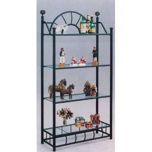  4 Tier Black Metal Book Shelf / Case with Glass Shelves 