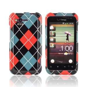For HTC Rhyme Red Black Gray Argyle Protective Hard Plastic Shell Snap 