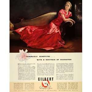   Ad Gilbert Paper Woman Red Evening Dress Gown Sofa   Original Print Ad