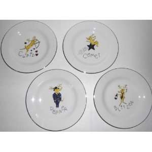   Dessert Plates   Set of Four Featuring Comet, Cupid, Donner, Blitzen