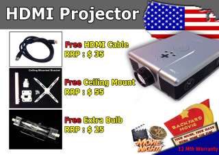 LCD HDMI HOME THEATER HD 1080p PROJECTOR W/ SPARE BULB AND FREE HDMI 