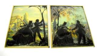 Matched Pair Vintage ROMANTIC SILHOUETTES  VICTORIAN LOVERS CONVEX 
