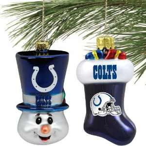   Indianapolis Colts 2 Piece Blown Glass Ornament Set
