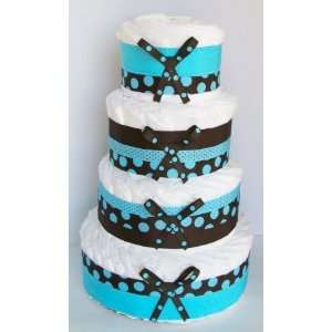  4 Tier Tiffany Blue & Brown Diaper Cake 
