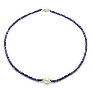  Gold 12 13mm Freshwater Cultured Pearl 4 5mm Blue Sapphire Gemstones 