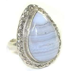  Blue Lace Agate Silver Ring   Size 6
