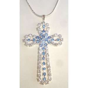  Blue & Clear Austrian Crystals Cross Necklace Jewelry
