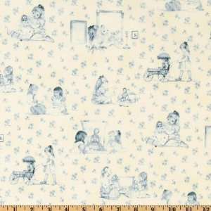   Annabelle Toile Cream/Blue Fabric By The Yard Arts, Crafts & Sewing