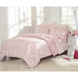  Petal Pink and White Overscale Print Damask Comforter Set 