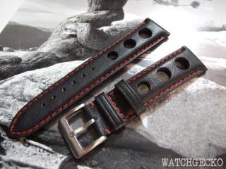 Genuine Leather Watch Strap   Crocodile Grain with Red Stitching 