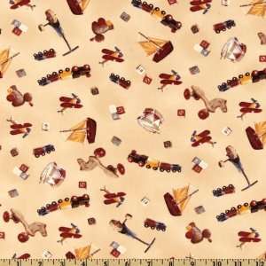  44 Wide Bear With Me Boats And Train Tan Fabric By The 