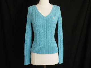 AEROPOSTALE TEAL BLUE PINK CABLE KNIT SWEATER XL M/L  