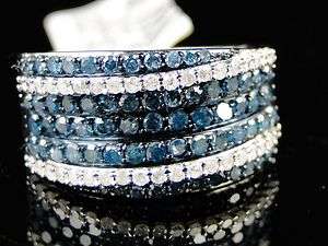 10K LADIES BLUE/WHITE DIAMOND FASHION BAND RING 1.15 CT  