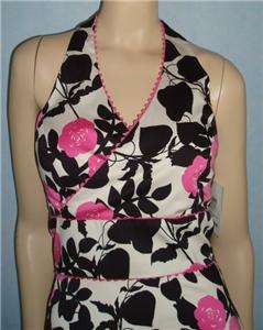 NWT JENNIFER REALE Pink Black White Floral Halter Dress Sz 4 S Small 