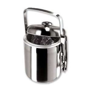   Steel Mirror Ice Bucket with Black Insert and Tongs