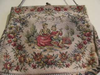 Vintage Tapestry Purse Handbag Pocket Book Petitpoint Flowers  