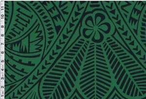 Hawaiian Dark Green tapa print Poly/cotton Fabric #158G  