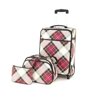   Ladies 3 Piece Designer Plaid Rolling Travel Luggage Set Electronics