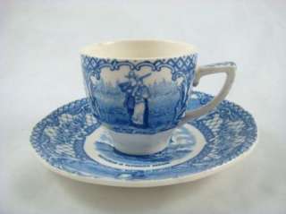  Colonial Times By Crown Ducal England Demitasse Cup And Saucer Blue