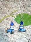 Blue FARM Tractor Clay & Glass Earrings in Silver CUTE