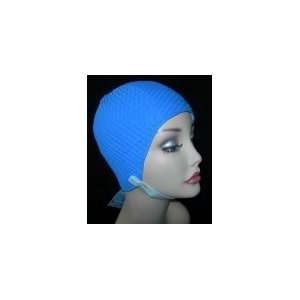 Fashy 100% Rubber BLUE Bubble Swim Cap with Chin Strap   Made in 