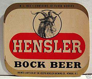 Hensler Bock Beer Bottle Label Hensler Brew Newark NJ  