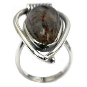 Moss Agate and Sterling Silver One of a Kind Simple Ring Size 7